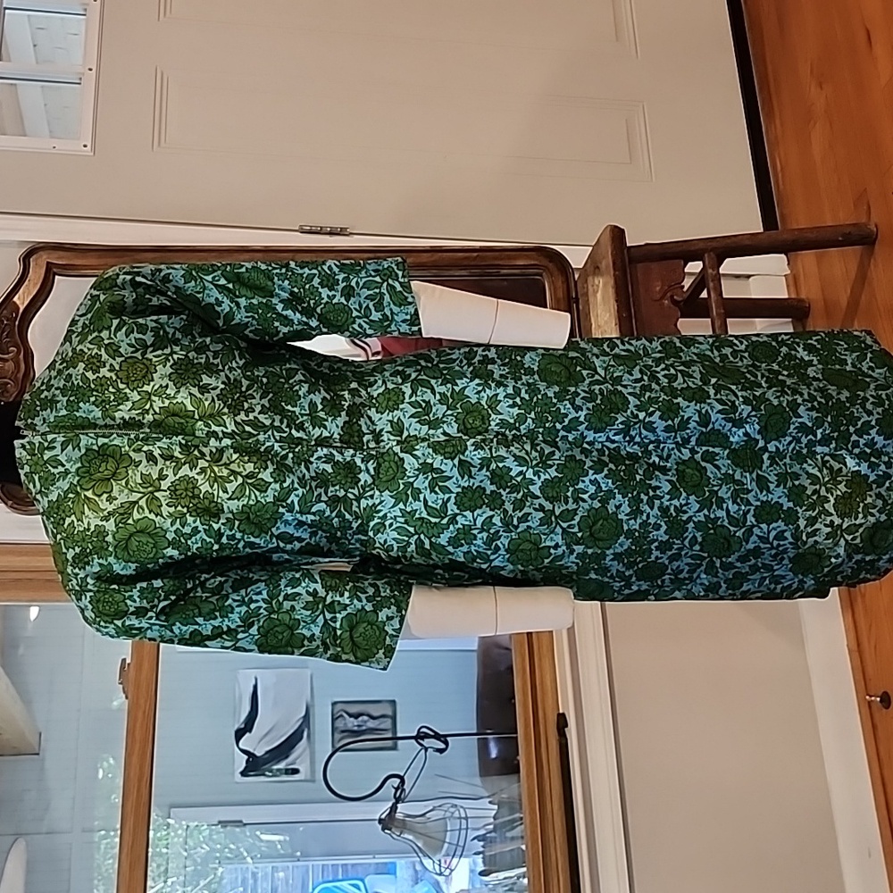 Vintage Green & Turquoise Floral Garden Dress Faux Wrap Size 8-10 1950s Silk?